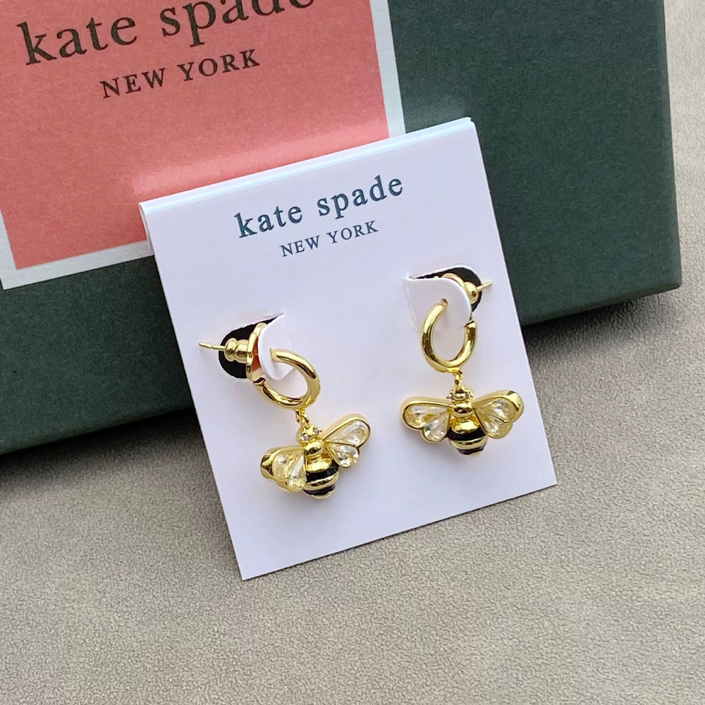 kate spade Silver Peach Heart Stud Earrings CZ Enamel Bee